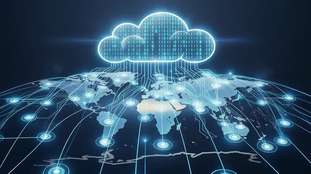 Global cloud computing network with digital data connections illustrating technology and internet concepts