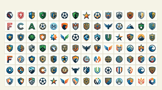 Collection of various sports team logos.