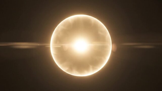 Close-up shot of a bright sun shining through clouds against a dark background with a warm glow and solar flare, captured in high contrast.