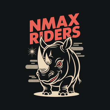 Cute rhinoceros illustration for nmax riders, simple line art style vector graphic