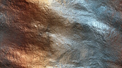 Naklejka premium Crinkled metallic surface displays contrasting warm and cool reflective tones.