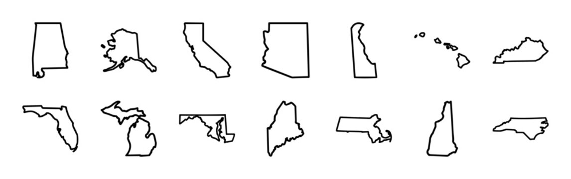 United States Geography Minimalist Monoline Line Art for Professional Cartography and Educational Digital Mapping Interface Systems