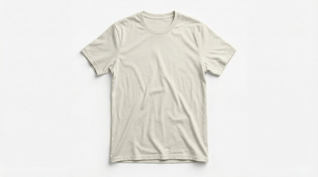 Plain Cream Cotton T-Shirt Flat Lay Apparel Mockup