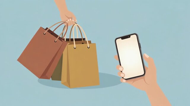 Online shopping concept with mobile phone and shopping bags for digital retail and e-commerce