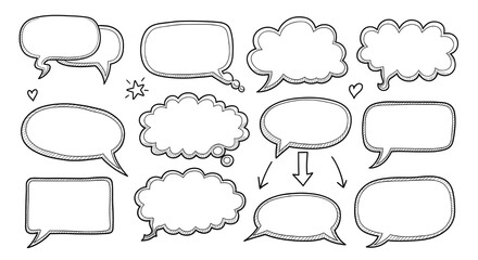 Fototapeta premium Set of 14 Hand-Drawn Sketch Speech Bubbles on White Background