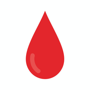 A single red drop with a lighter shaded highlight on a white background
