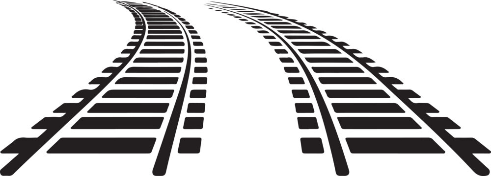 Train track railway lines curved for transportation and travel illustrating journey progress and connection with railroad path