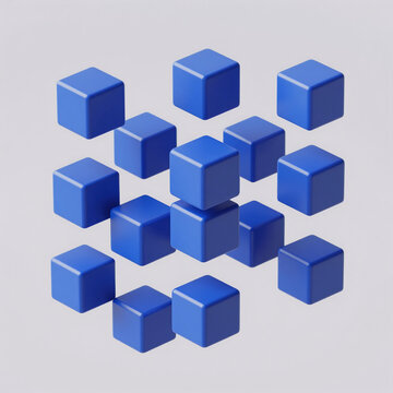 Synthwave Server Nobody. Floating Blue Cubes For Efficient Cloud Computing And Server Networks