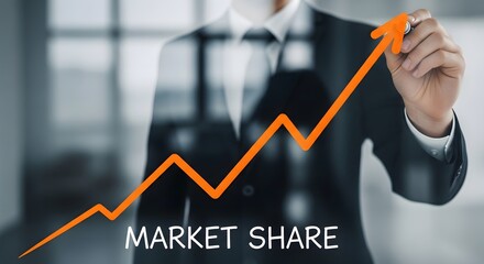 Obraz premium Businessman drawing upward trend graph representing market share growth