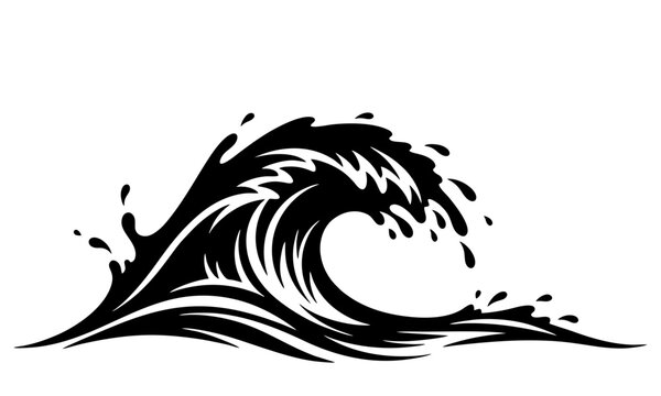 Bold ocean wave silhouette with foam spray vector