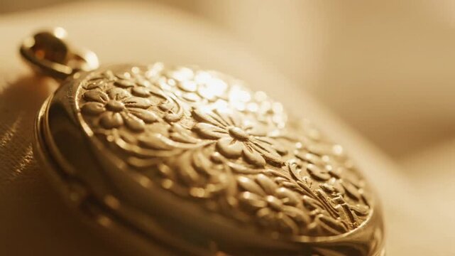 Elegant Vintage Gold Locket with Intricate Floral Engravings