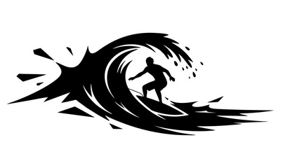 Obraz premium Minimalist surfer silhouette on ocean wave graphic