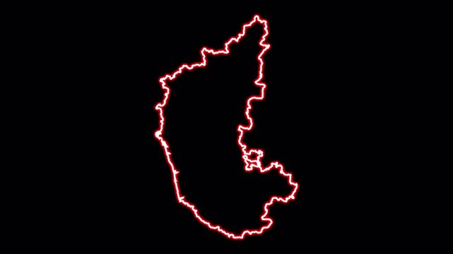 Karnataka map outline animation, India state border glow, neon map stroke animation, geographic outline motion, location boundary highlight, red glowing map animation, transparent background map, stat