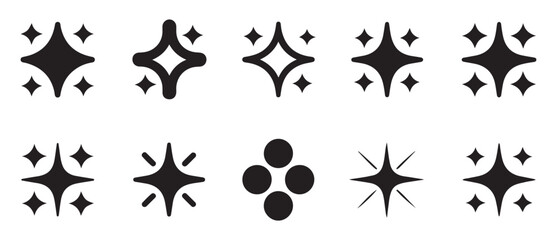 Obraz premium Set of black solid filled starburst and sparkle icons on white, simple abstract graphic design elements