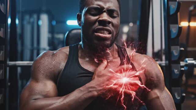 Man experiencing chest pain during workout