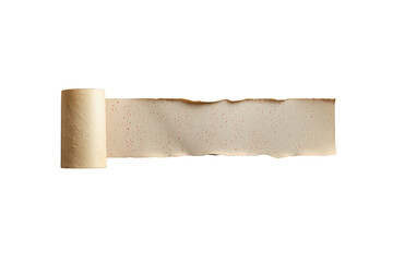 Obraz premium Vintage scroll of aged parchment paper unrolling with torn edges, presenting blank texture for message copy space