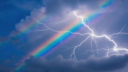Fototapeta premium Rainbow and lightning storm