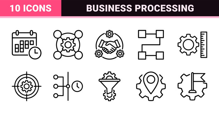 Corporate Workflow and Industrial Automation Line Art: Minimalist monoline geometric symbols for professional business process mapping.