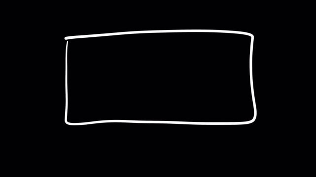 Hand-drawn white rectangle outline on a black background, perfect for creative projects.