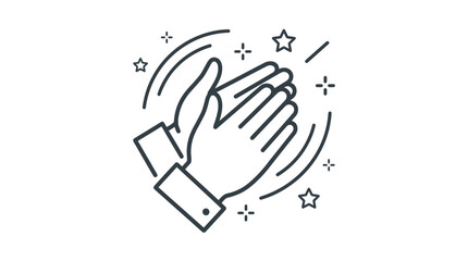Fototapeta premium Minimalist line art illustration of business manager's hands clapping with stars on white background, ideal for employee recognition, corporate success celebration and achievement awards