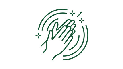 Obraz premium Minimalist green line art icon of two hands clapping with motion lines and sparkles, ideal for sales manager achievement celebration, executive office recognition and entrepreneur motivation
