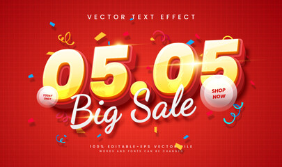 05.05 Big sale 3d editable vector text effect. Modern theme, suitable for promotion product sale.