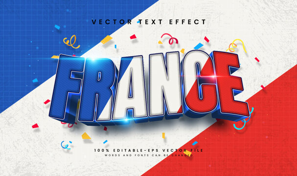 3d France style, editable vector text effect. France flag concept, suitable for celebrating France event theme.