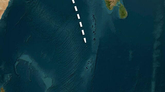 Animation shows the path from Iran to Diego Garcia on world map footage