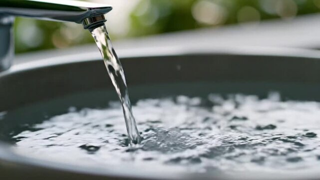 Water flowing from a faucet into a basin