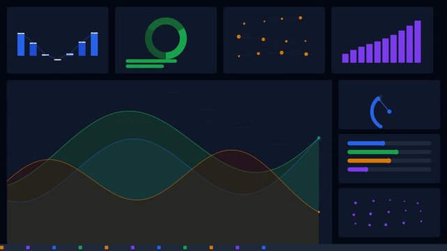 Modern data analytics dashboard interface showcasing diverse interactive charts and graphs for business intelligence and strategic insight