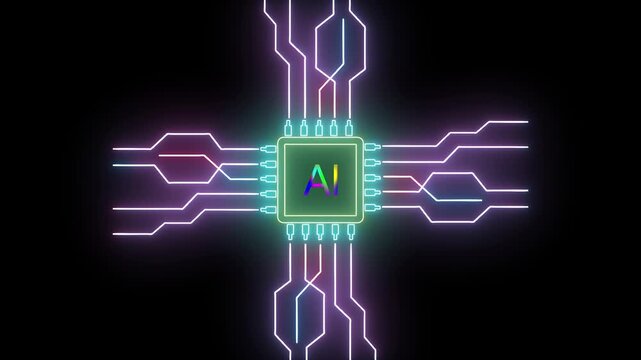 ai data processing Alpha channel Animation, artificial intelligence circuit animation. abstract digital connection smart technology, ai technology concept, digital neural network, futuristic tech.