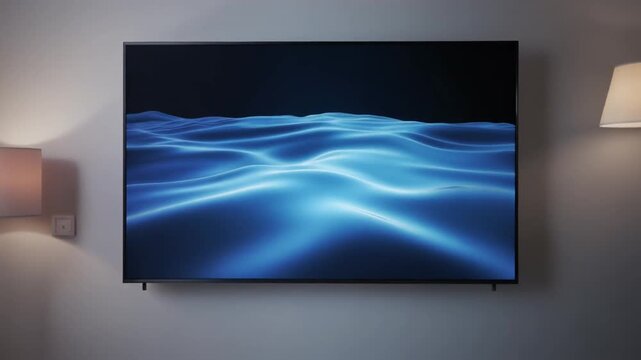 Modern TV on gray wall between two standing lamps