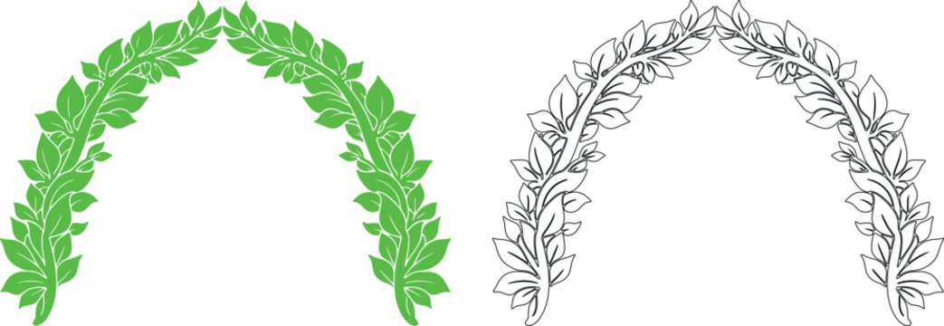 Green leaf arch and black outline leaf arch