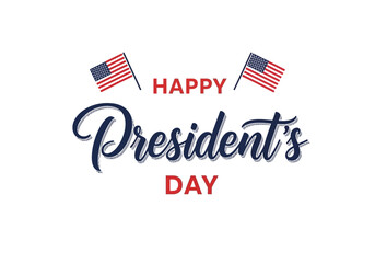 Obraz premium Happy Presidents Day Typography Design with American Flags on White Background