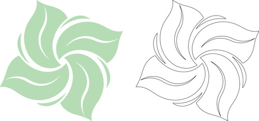 Fototapeta premium Green petal swirl and outline abstract