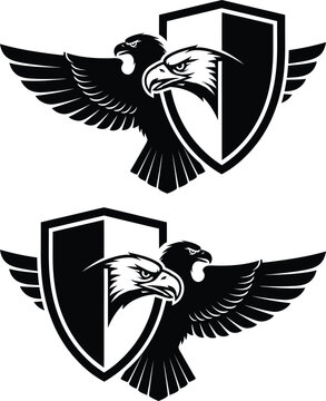 Black and white eagle shield logos with spread wings