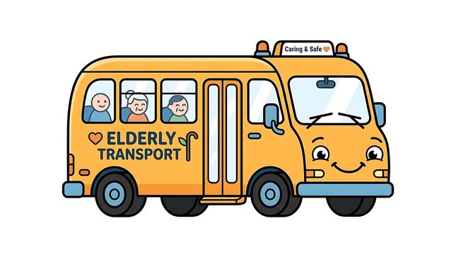 Elderly transport cartoon bus vehicle.