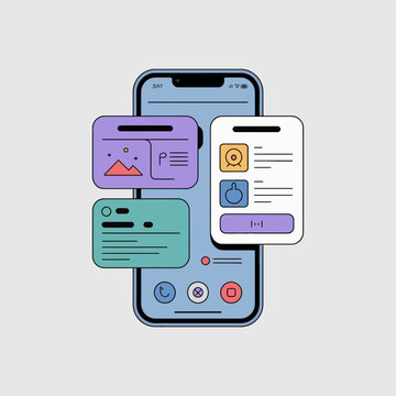 Smartphone with social media pop ups vector illustration mobile phone app screen