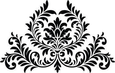 Obraz premium Vintage floral damask ornament vector, black symmetrical scroll leaf design for luxury wedding and invitation decoration