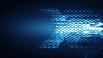 Naklejka premium Digital flow with blue illuminated geometric pattern moves rapidly across a dark background