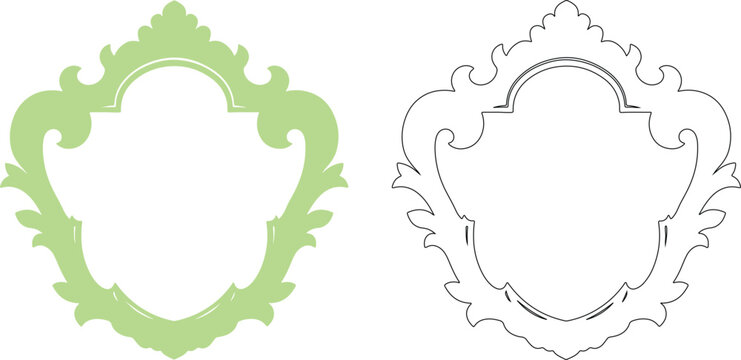 Ornate decorative frame silhouette light green and black