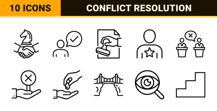 Conflict Management and Resolution Strategy Minimalist Geometric Line Art Set for Professional Business Mediation and Communication Skills