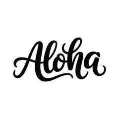Elegant black calligraphy spelling out aloha on a white background © MDMINTU
