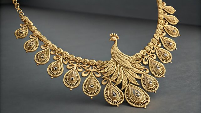 Exquisite gold peacock necklace with intricate detailing