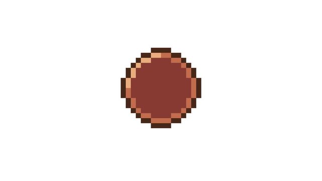 8-bit pixel art circle bronze coin. looped animation 4k 30fps