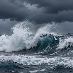 Obraz premium Character Concept Ocean Stormy. Digital 3D Illustration Of A Stormy Ocean With Tumultuous Waves And Dark, Cloud-Filled Sky