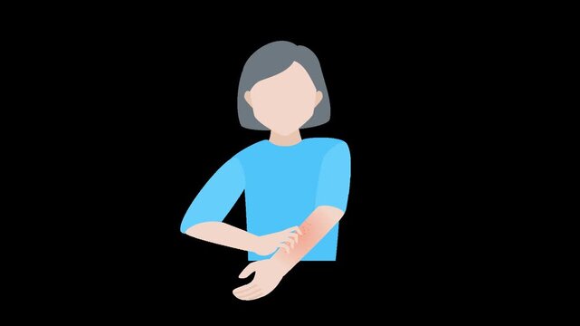 湿疹で腕がかゆい女性　背景透過