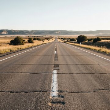 Open Highway Journey Towards a Distant Horizon Under a Clear Sky