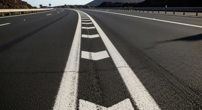 Open Highway Roadway Lanes Driving Forward Towards Horizon Landscape