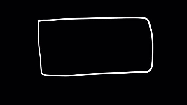 Hand-drawn white rectangle outline on a black background, perfect for creative projects.